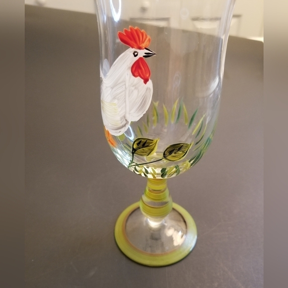 HandPainted Clear Glass 7 1/2" Vase with Colorful Chicken Country Hen  Decor - Picture 4 of 10